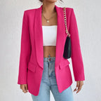 Women single breasted structured blazer with lapel collar and functional pockets