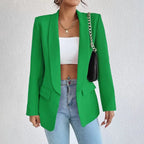 Women single breasted structured blazer with lapel collar and functional pockets