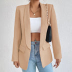 Women single breasted structured blazer with lapel collar and functional pockets