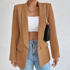 Women single breasted structured blazer with lapel collar and functional pockets