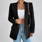 Women single breasted structured blazer with lapel collar and functional pockets