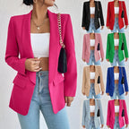 Women single breasted structured blazer with lapel collar and functional pockets