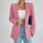 Women single breasted structured blazer with lapel collar and functional pockets