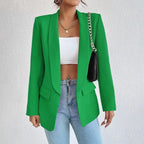 Women single breasted structured blazer with lapel collar and functional pockets