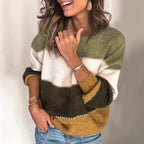 Women's striped knit sweater with relaxed fit, warm and versatile