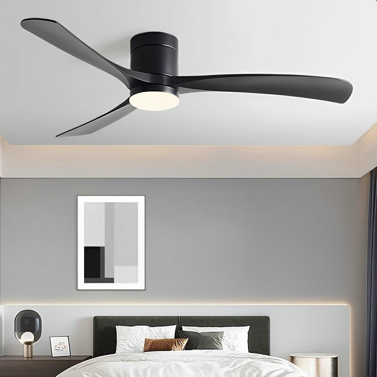 Ceiling fan with LED light, 6 speeds and reversible motor, 96–142 cm