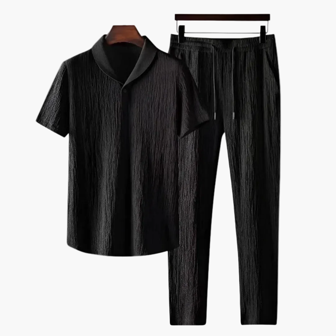 Women's cotton co-ord set summer two-piece shirt and pants in black and white
