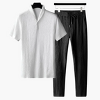 Women's cotton co-ord set summer two-piece shirt and pants in black and white