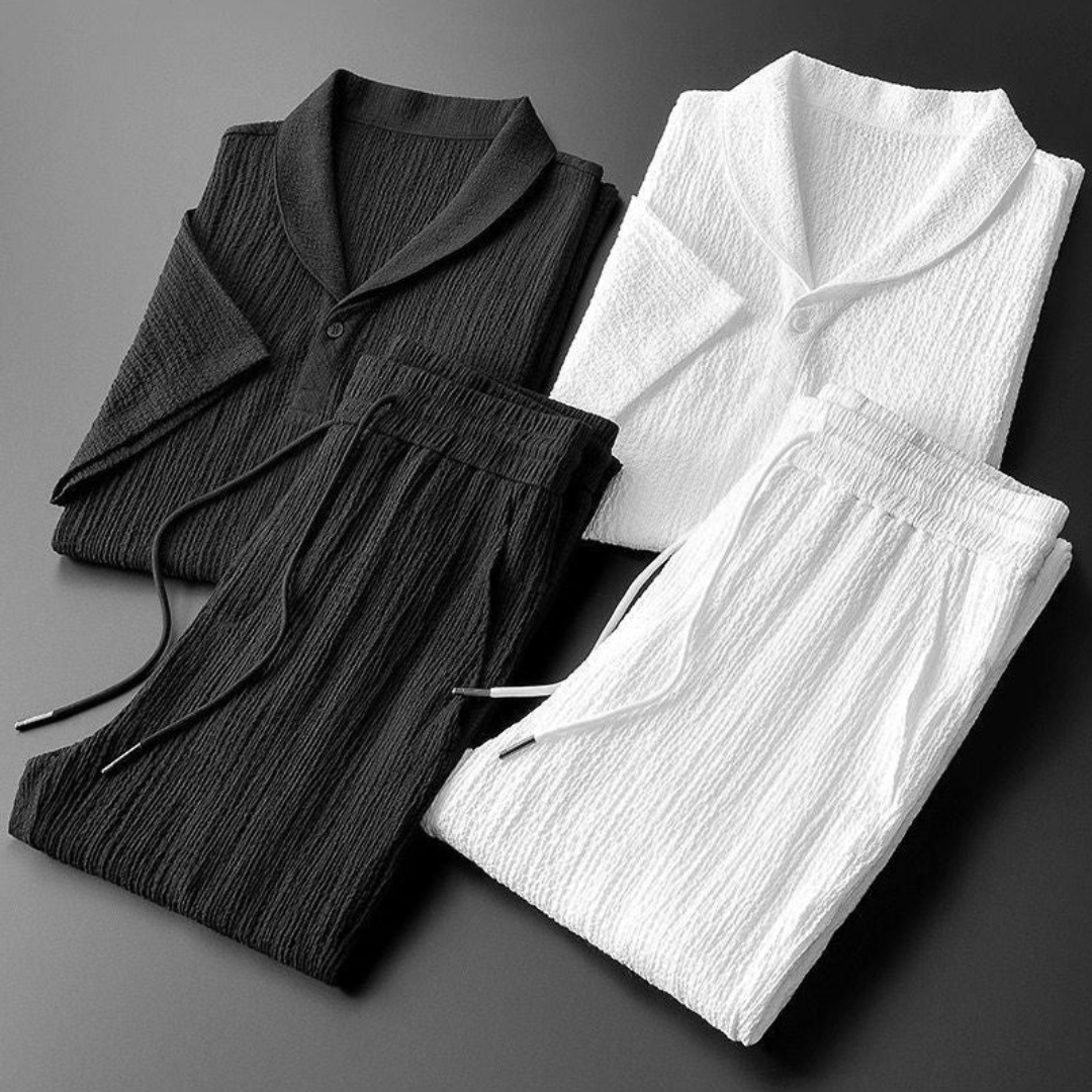 Women's cotton co-ord set summer two-piece shirt and pants in black and white