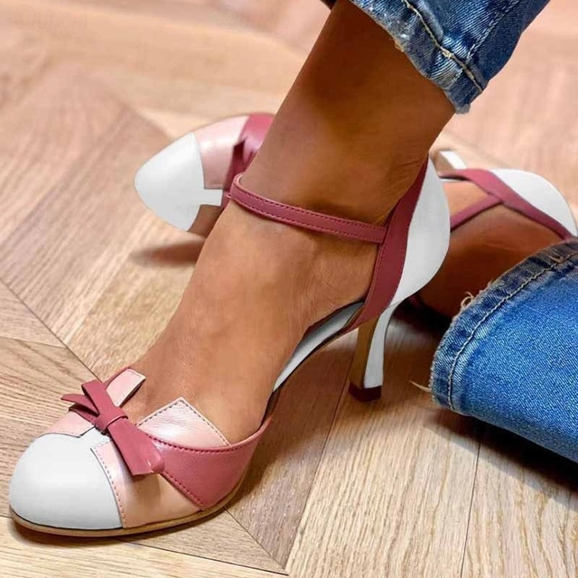 Women's orthopedic high heels with cushioned footbed and non-slip sole, available in Sky Blue, White and Pink