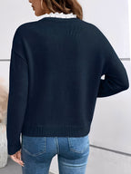 Women lace neckline long sleeve blouse fitted style