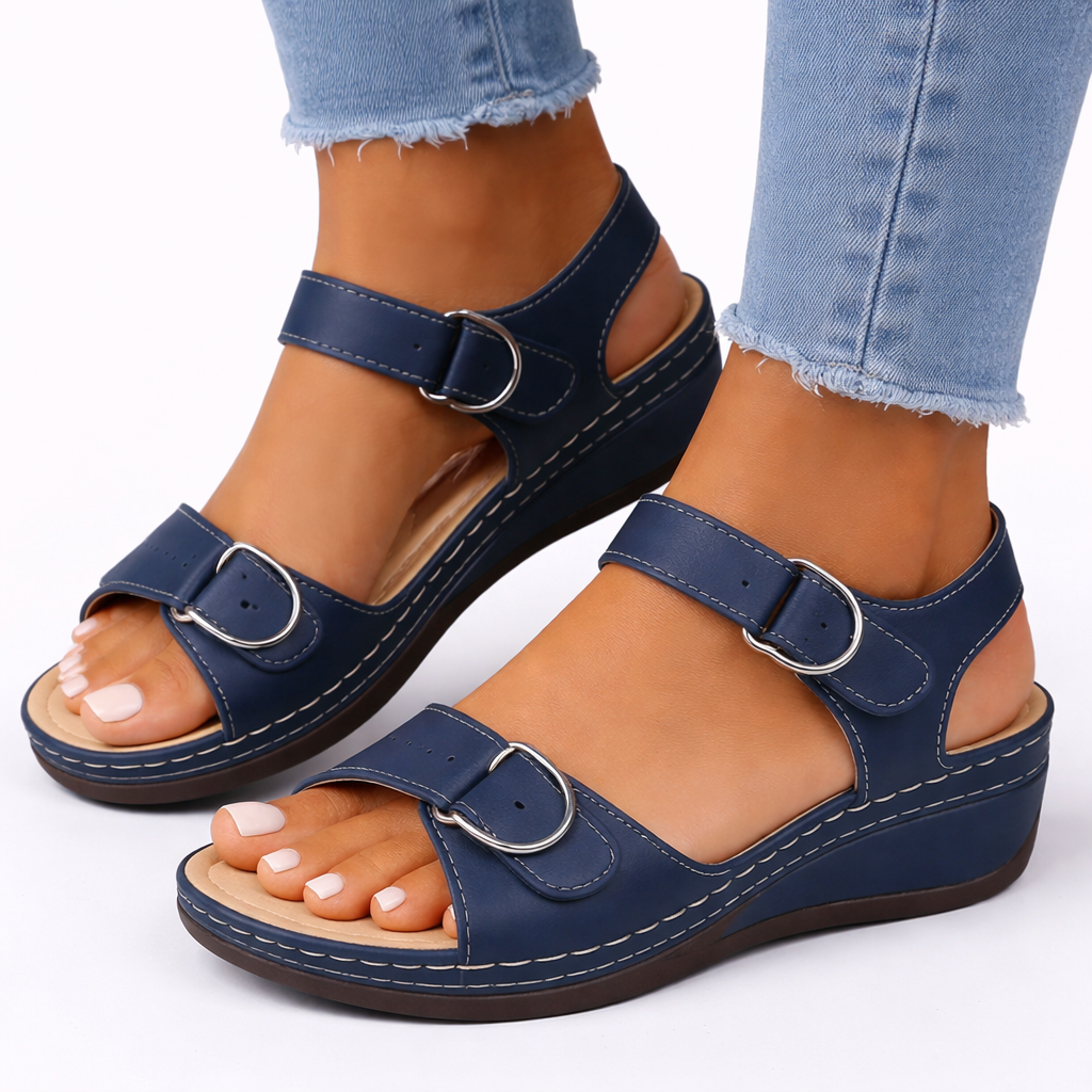 Women's orthopedic sandals with wedge heel and adjustable straps, open toe comfort fit