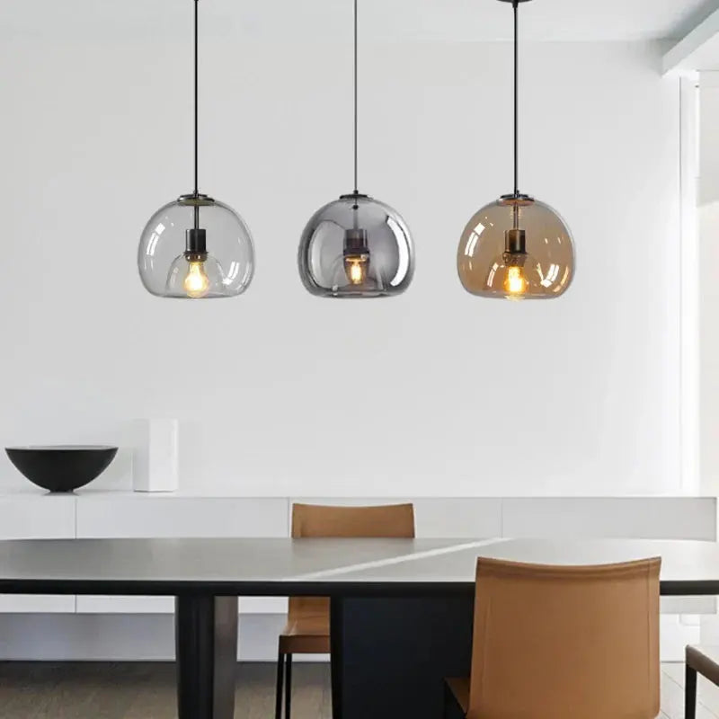 Glass pendant light Scandinavian minimalist design in grey brown and black