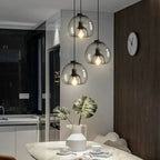 Glass pendant light Scandinavian minimalist design in grey brown and black