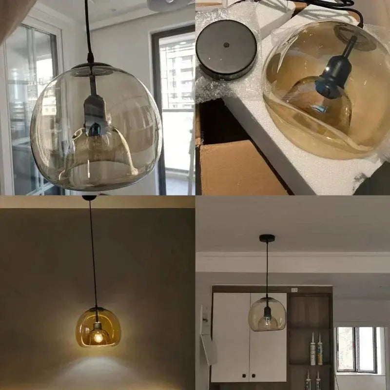 Glass pendant light Scandinavian minimalist design in grey brown and black