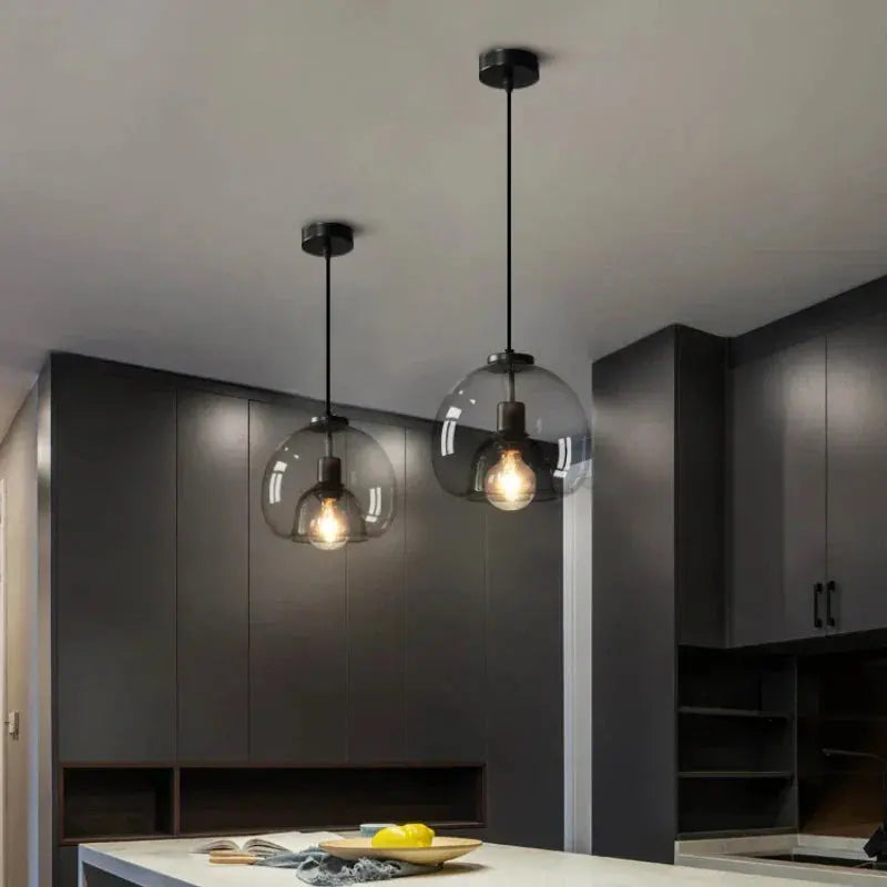 Glass pendant light Scandinavian minimalist design in grey brown and black