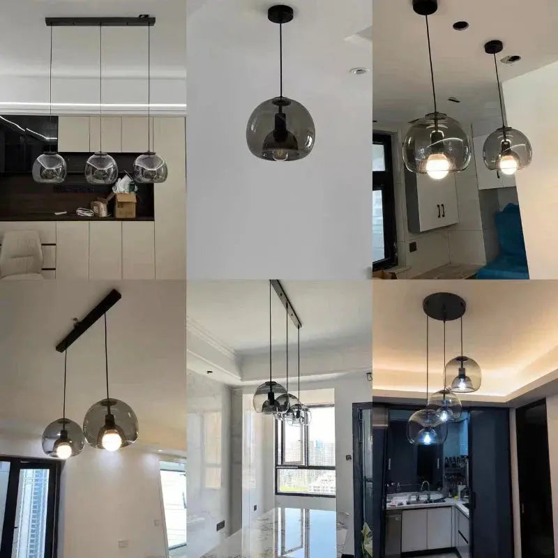 Glass pendant light Scandinavian minimalist design in grey brown and black