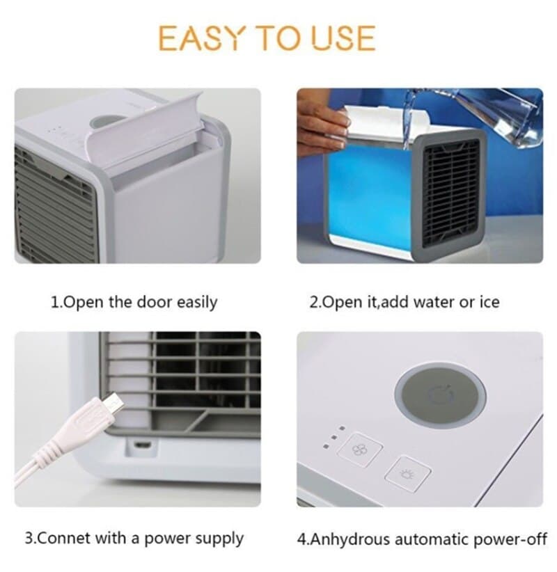 Mobile air conditioner 3-in-1 USB cooler humidifier purifier with 500ml tank and LED lights