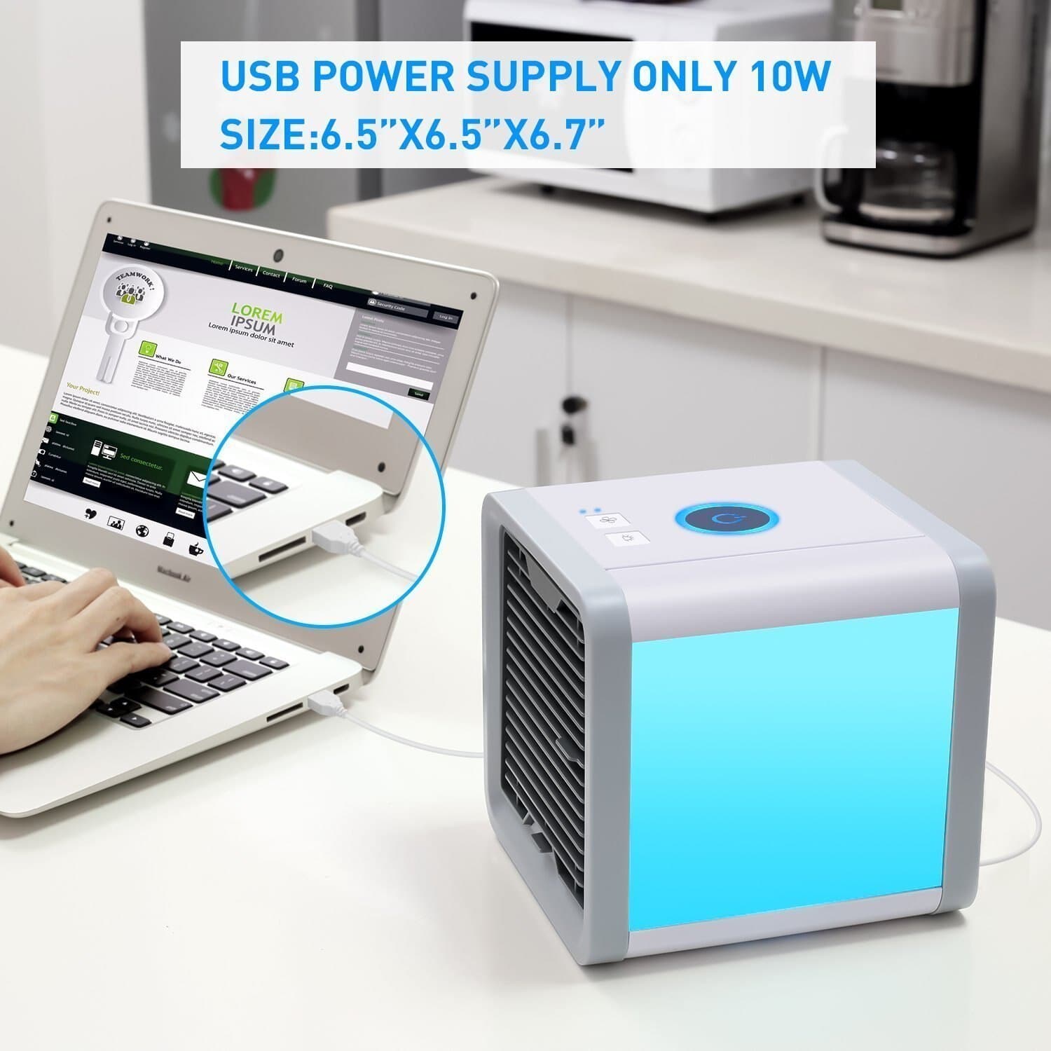 Mobile air conditioner 3-in-1 USB cooler humidifier purifier with 500ml tank and LED lights