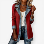 Women soft touch layered look jacket with denim-inspired contrast trims relaxed fit