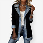 Women soft touch layered look jacket with denim-inspired contrast trims relaxed fit