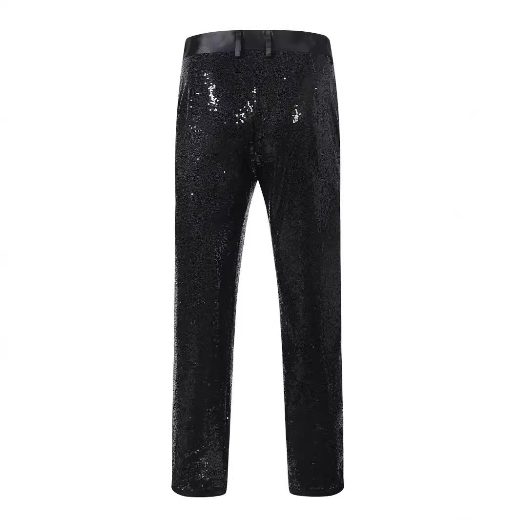 Sequin Pants Men Shimmering Sparkle Finish Full Length Black