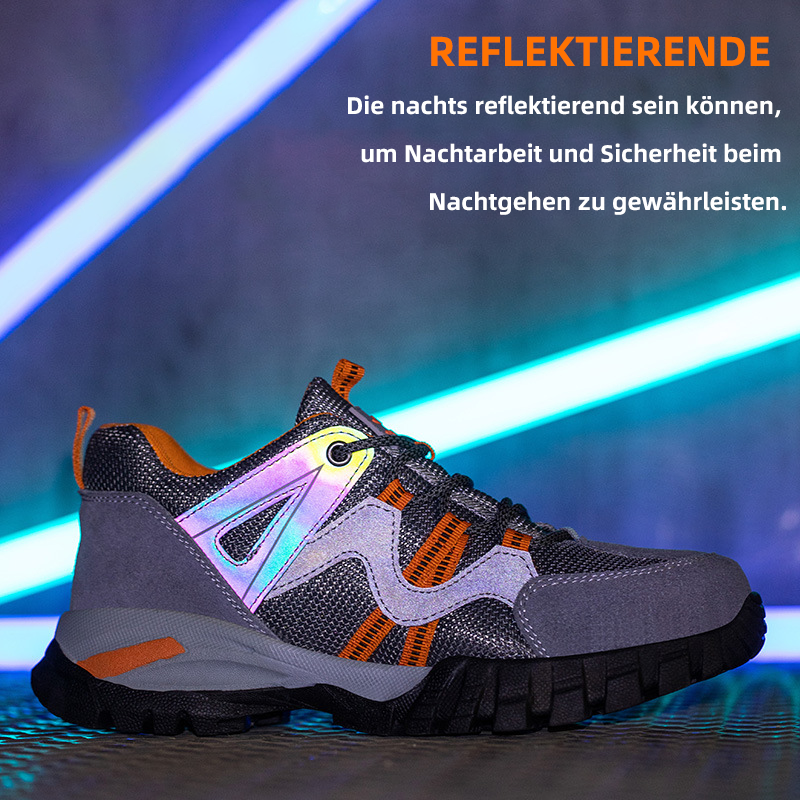 Safety shoes with steel toe cap, non-slip outsole and reflective strips
