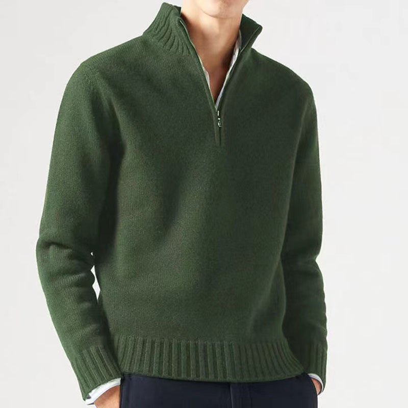 Men's half-zip pullover sweater wool blend, warm winter knitwear