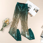 Sequin Pants Women Flared Bell Bottom Glitter Stretch Shimmer