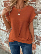 Women waffle knit tee relaxed fit short sleeve casual top