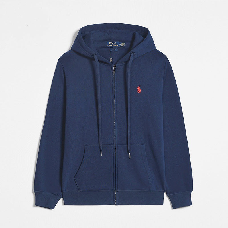 Men zip up hoodie sweatshirt relaxed fit with embroidered logo