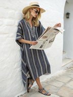 Women's kaftan maxi dress long striped loose fit, Mediterranean summer style