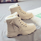 Women faux fur lined winter boots with anti-slip sole in khaki black and white