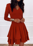 Wrap Dress Women Ruffle Skirt V Neck Flowy Fluid Fit Stretch