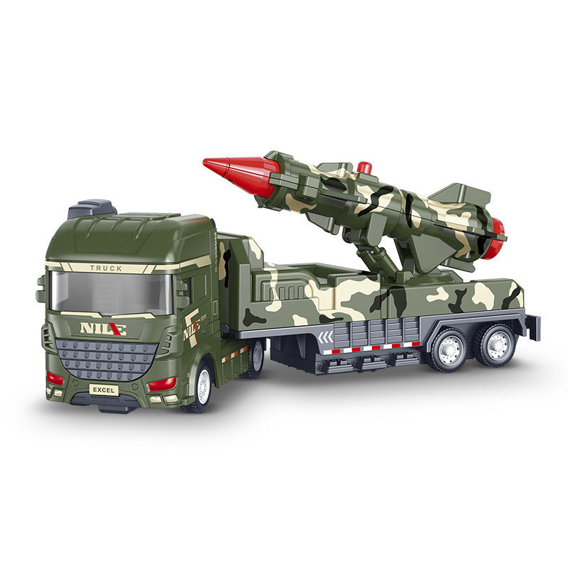 Military toy truck with pull-back mechanism, light and sound effects, ages 3+