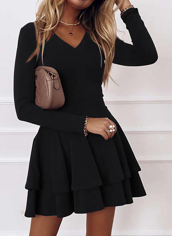 Wrap Dress Women Ruffle Skirt V Neck Flowy Fluid Fit Stretch