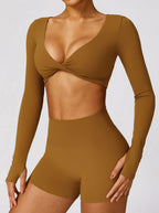 Women seamless long sleeve crop top slim fit athletic style