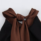 Women velvet midi dress halter neckline in brown