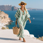 Women's kaftan maxi dress long striped loose fit, Mediterranean summer style