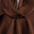 Women velvet midi dress halter neckline in brown