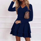 Wrap Dress Women Ruffle Skirt V Neck Flowy Fluid Fit Stretch