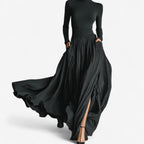 Women high waist maxi skirt with side slit flowing length