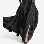 Women high waist maxi skirt with side slit flowing length