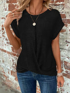 Women waffle knit tee relaxed fit short sleeve casual top