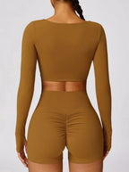 Women seamless long sleeve crop top slim fit athletic style