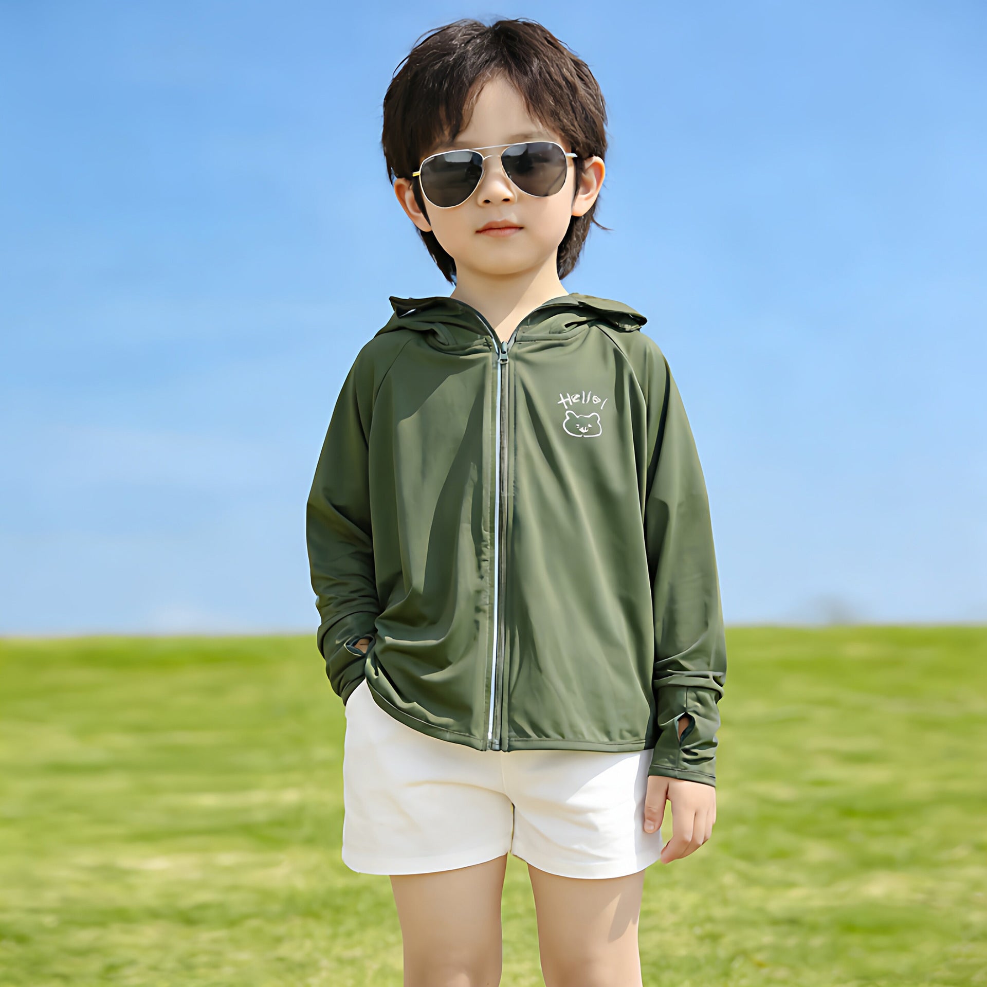 Kids UV protection hoodie jacket with sporty hood in multiple colors