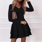 Wrap Dress Women Ruffle Skirt V Neck Flowy Fluid Fit Stretch