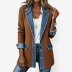 Women soft touch layered look jacket with denim-inspired contrast trims relaxed fit