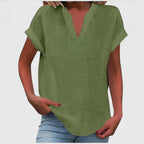 Women's V-neck blouse short sleeve straight cut, available in multiple solid colors