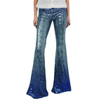Sequin Pants Women Flared Bell Bottom Glitter Stretch Shimmer